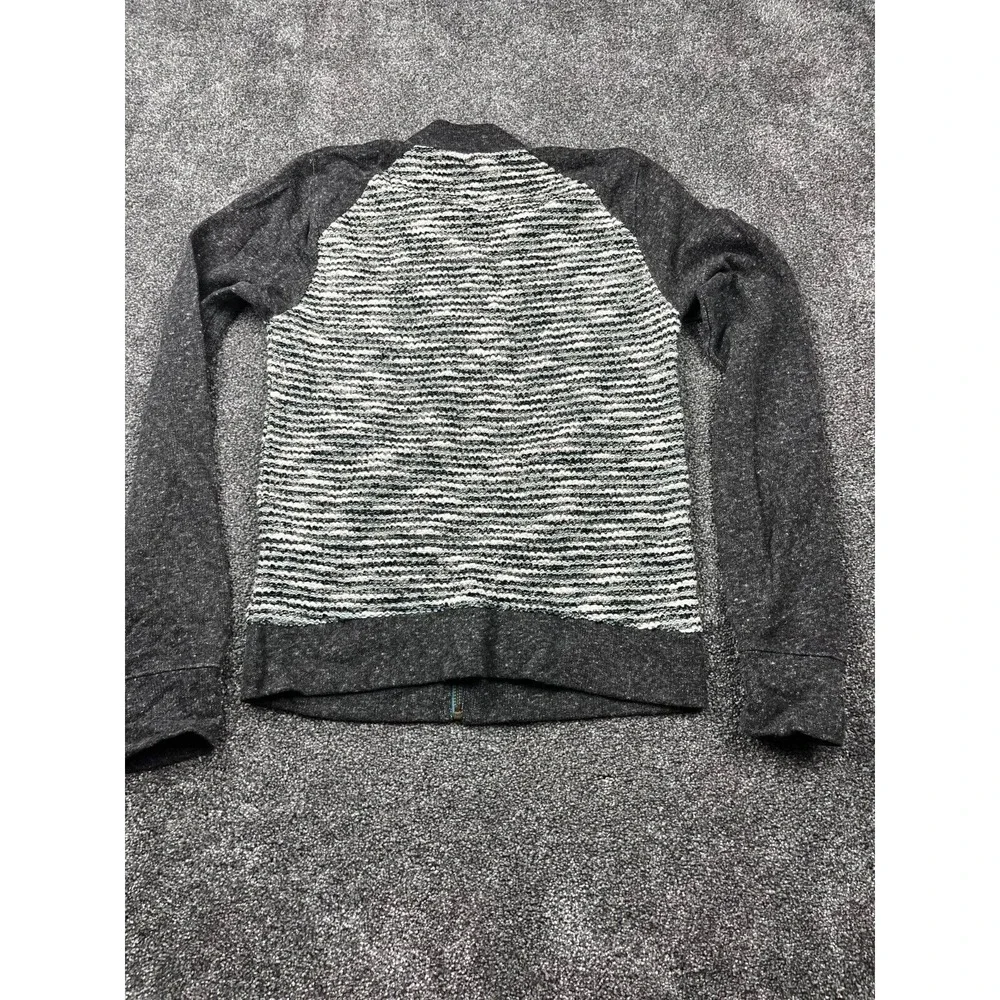 Lucky Brand‎ Sweater Womens XS Knit Boucle Stripe Full Zip Jacket Black & Gray